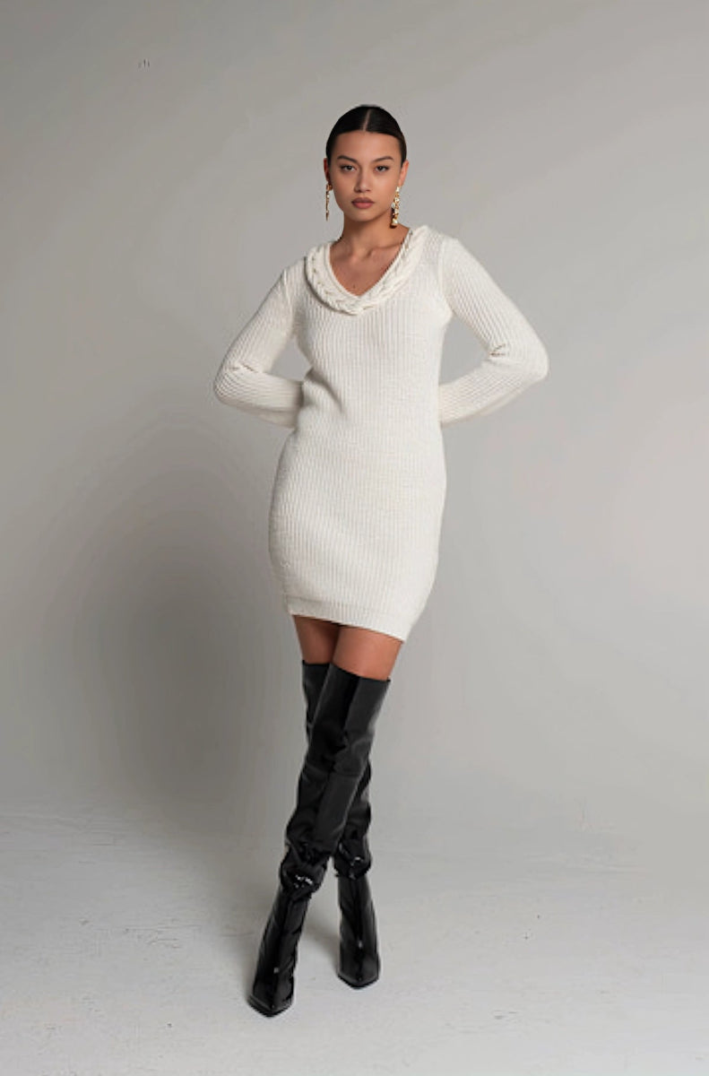 Abito Treccia Panna Cream Ribbed Knit Dress - Silk White / Small | Medium Abito Treccia Panna Cream Ribbed Knit Dress - Silk White / Small | Medium
