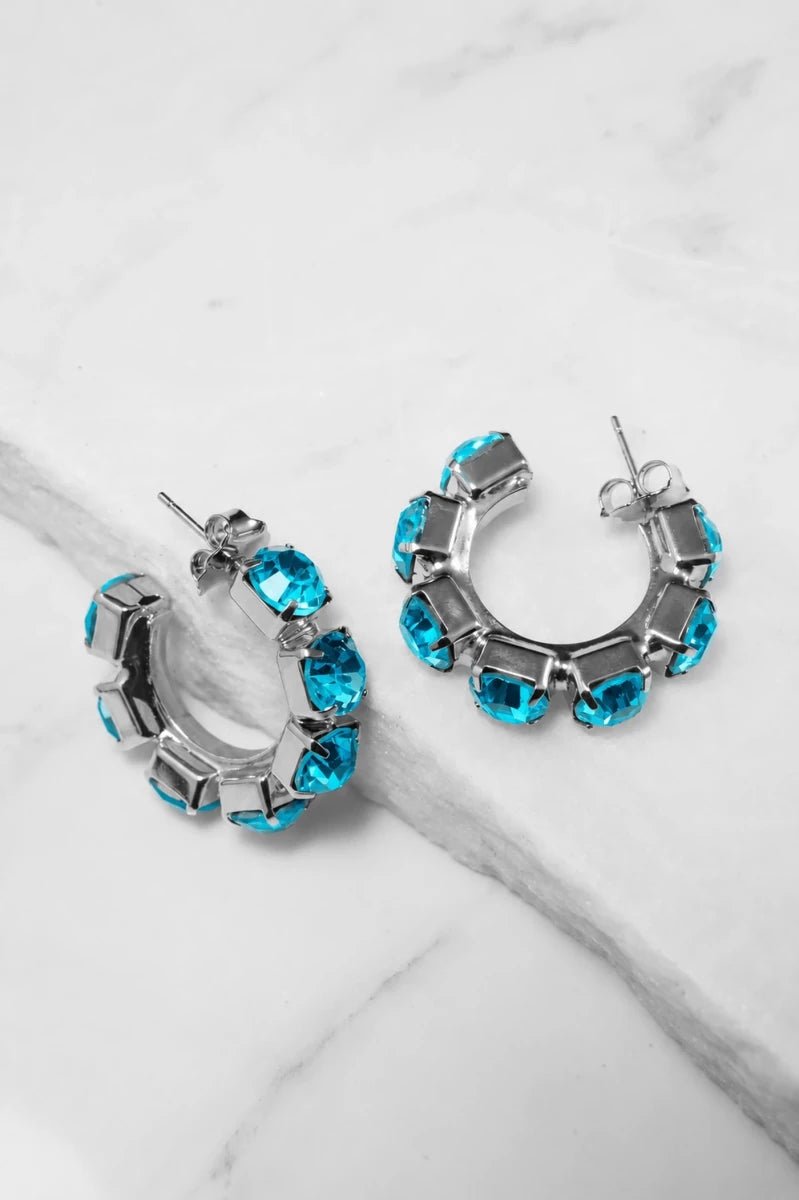 Acqua Marina Crystal Hoop Earrings – Argento - ELLY