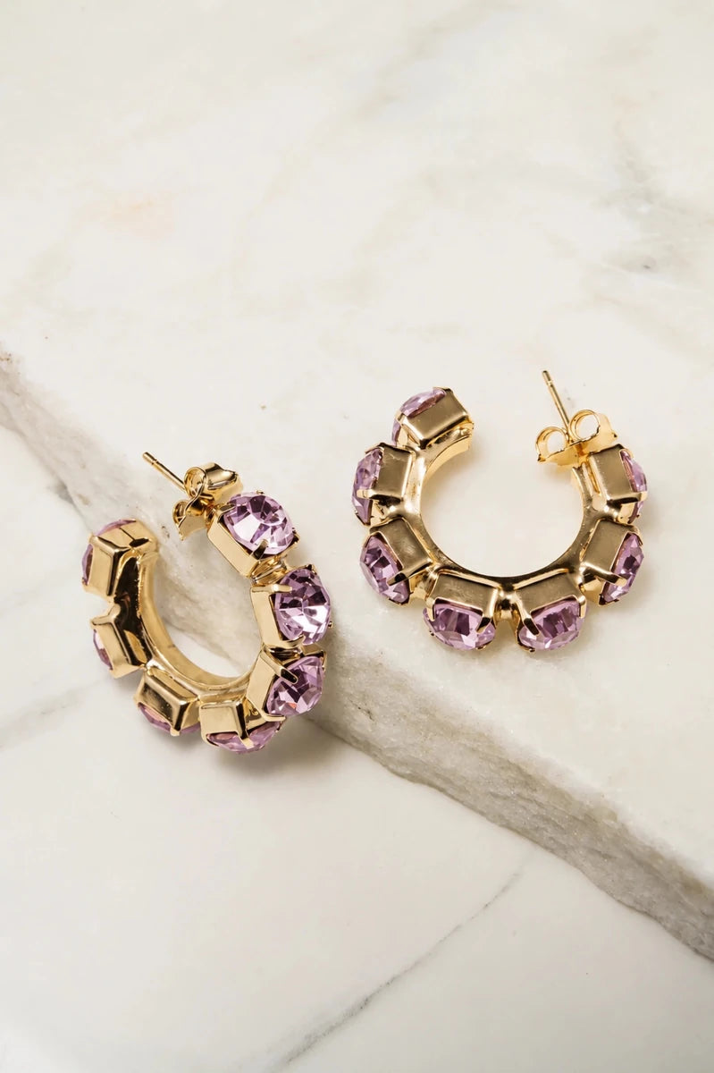 Amethyst Royale Crystal Hoop Earrings - ELLY