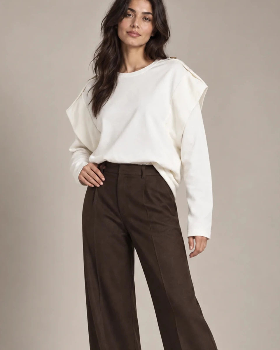 Annabel Panna Shoulder-Detail Sweatshirt, closer front view showing relaxed silhouette and shoulder construction