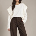Annabel Panna Shoulder-Detail Sweatshirt, close view showing layered shoulders and button details