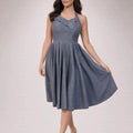 Ashen Aura Denim Halter Dress - ELLY