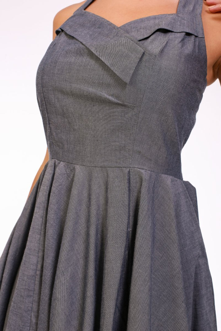 Ashen Aura Denim Halter Dress - ELLY