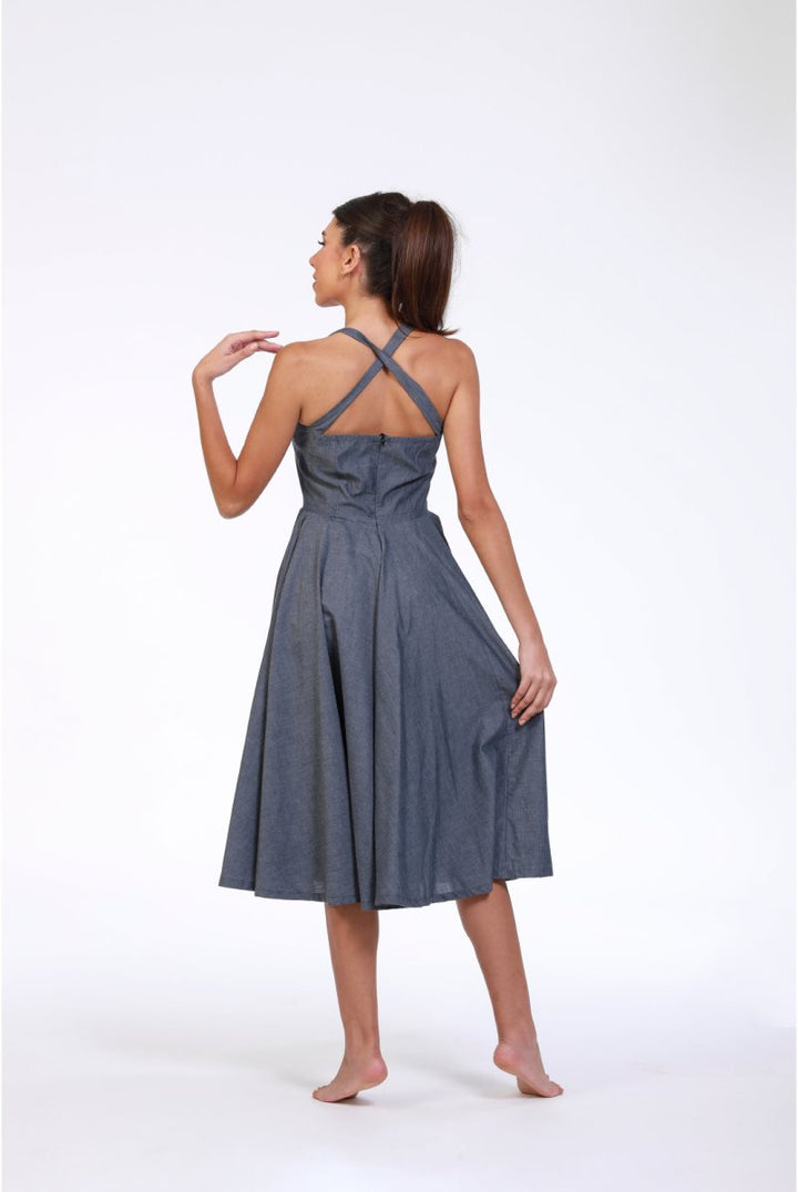 Ashen Aura Denim Halter Dress - ELLY