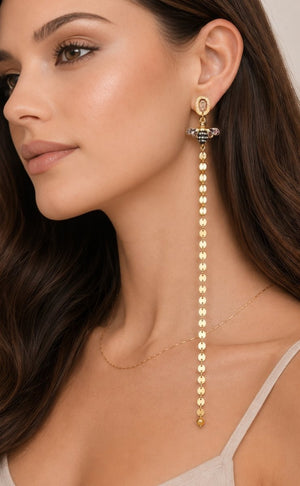 Asymmetrical Bee & Chain Drop Earrings - ELLY