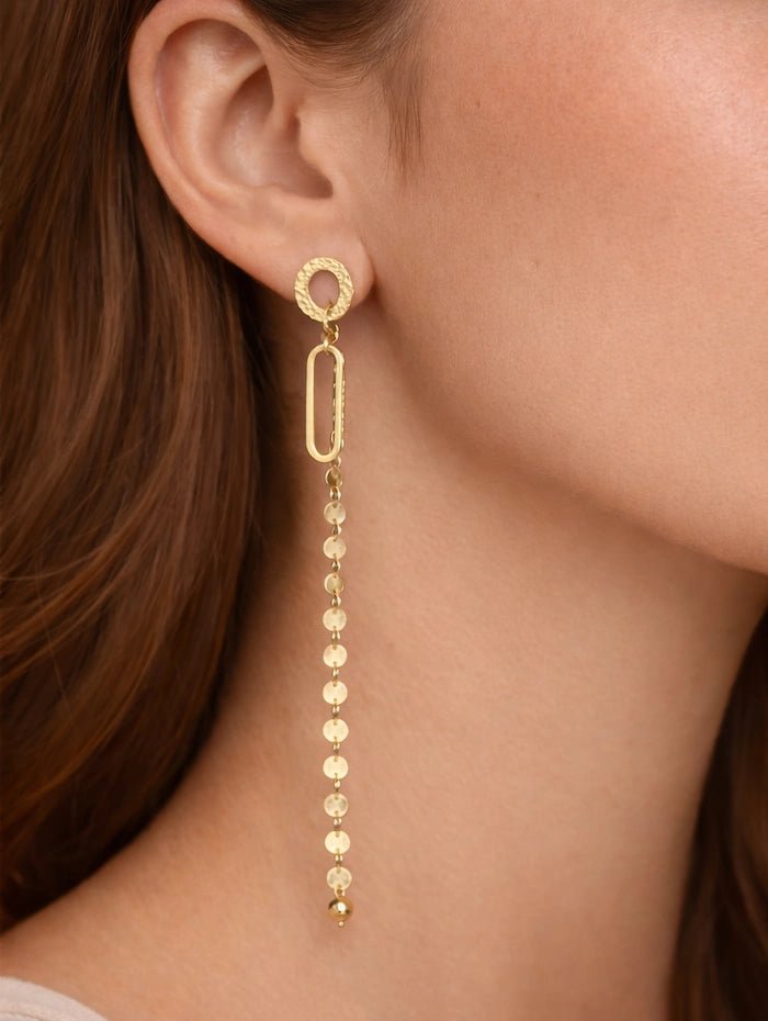 Asymmetrical Gold Disc Chain Earrings with Crystal Spider Charm - ELLY