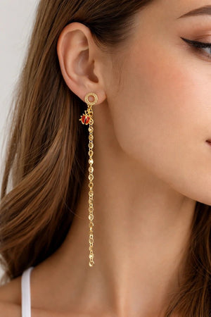 Asymmetrical Ladybug &amp; Chain Drop Earrings - ELLY