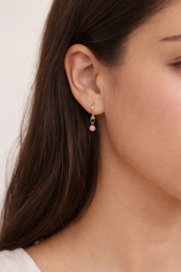 Asymmetrical Pink Stone & Chain Drop Earrings - ELLY