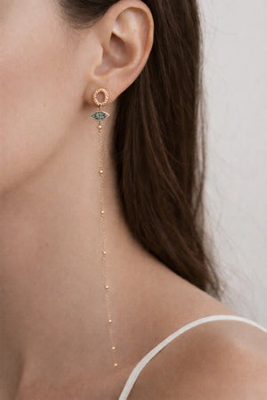 Asymmetrical Rose Gold Charm & Chain Drop Earrings - ELLY