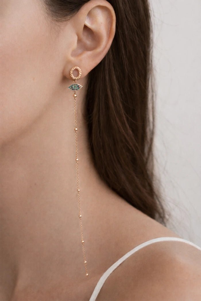 Asymmetrical Rose Gold Charm & Chain Drop Earrings - ELLY