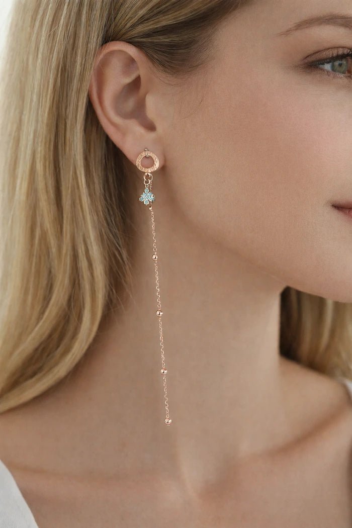 Asymmetrical Rose Gold Charm Drop Earrings - ELLY