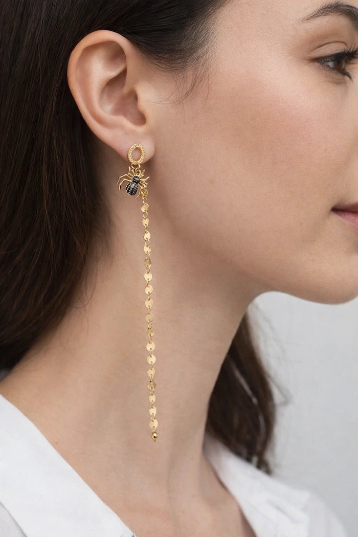 Asymmetrical Spider & Chain Drop Earrings - ELLY