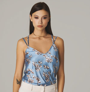 Azure Blossom Satin Cami Top - ELLY