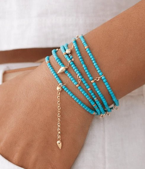 Baby Blue Beaded Convertible Necklace / Bracelet - ELLY
