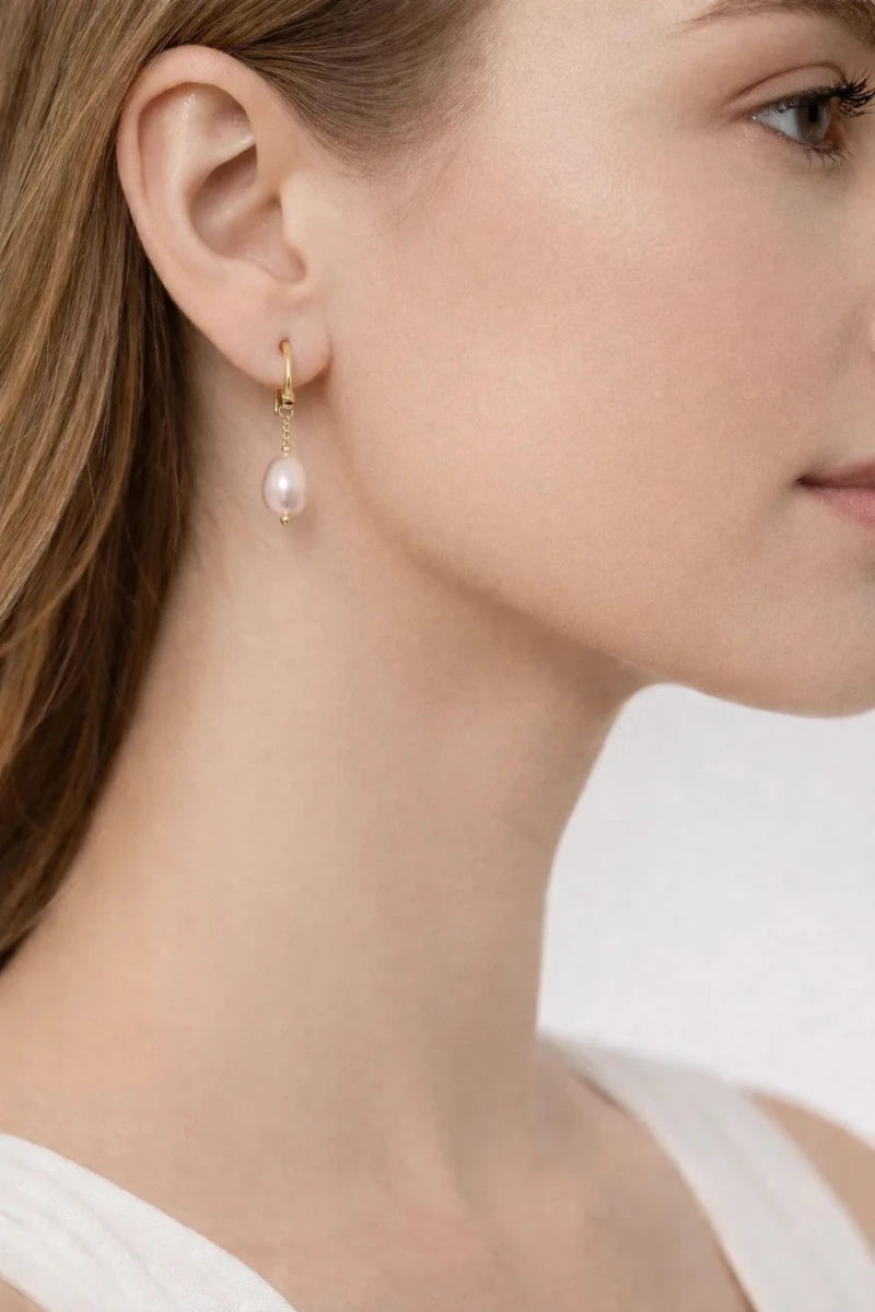 Baroque Pearl Drop Earrings in 18K Gold - Plated Brass - ELLY