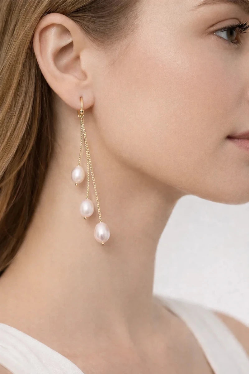 Baroque Pearl Drop Earrings in 18K Gold - Plated Brass - ELLY