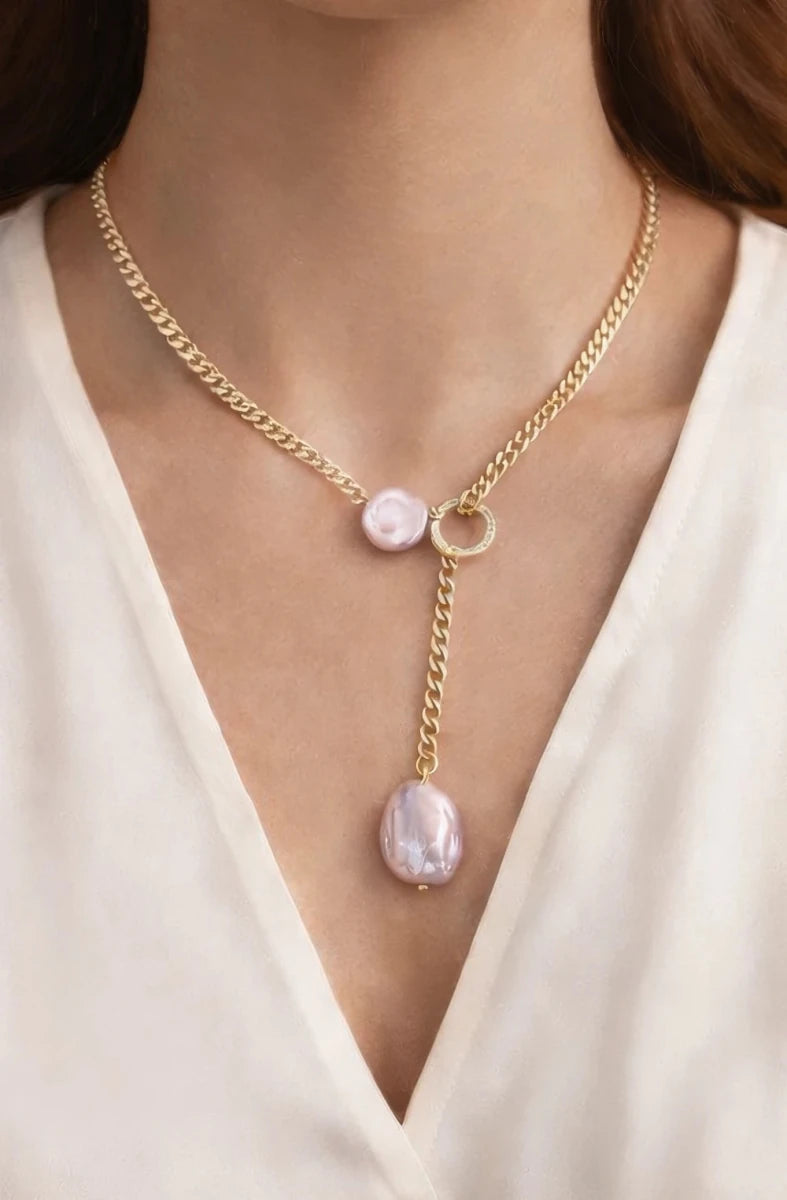 Baroque Pearl Drop Necklace – Gold - ELLY