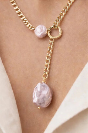 Baroque Pearl Drop Necklace – Gold - ELLY