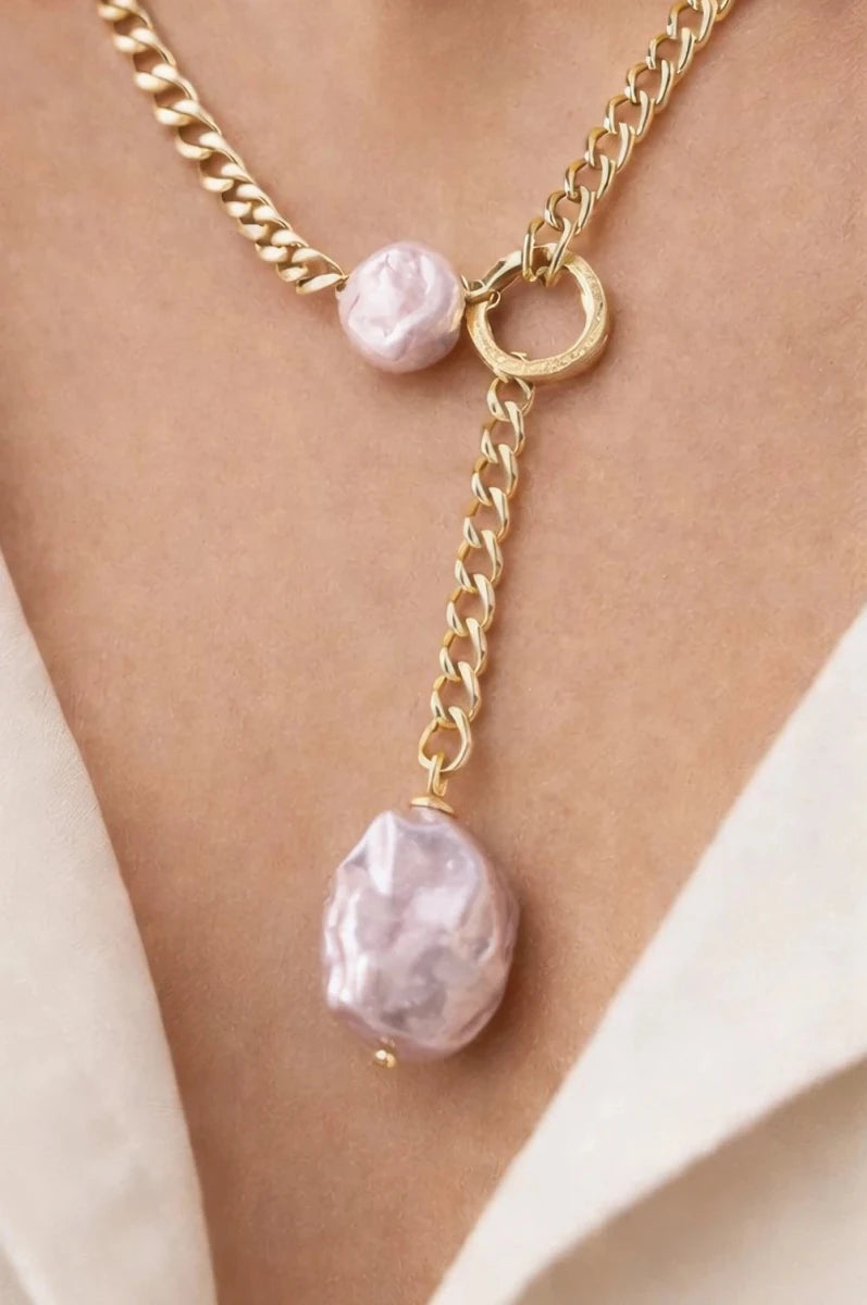 Baroque Pearl Drop Necklace – Gold - ELLY