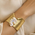 Baroque Pearl Hammered Cuff Bracelet – Gold - ELLY