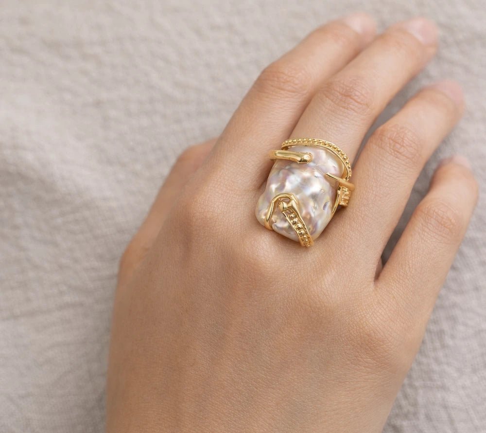 Baroque Pearl Statement Ring – Gold - ELLY
