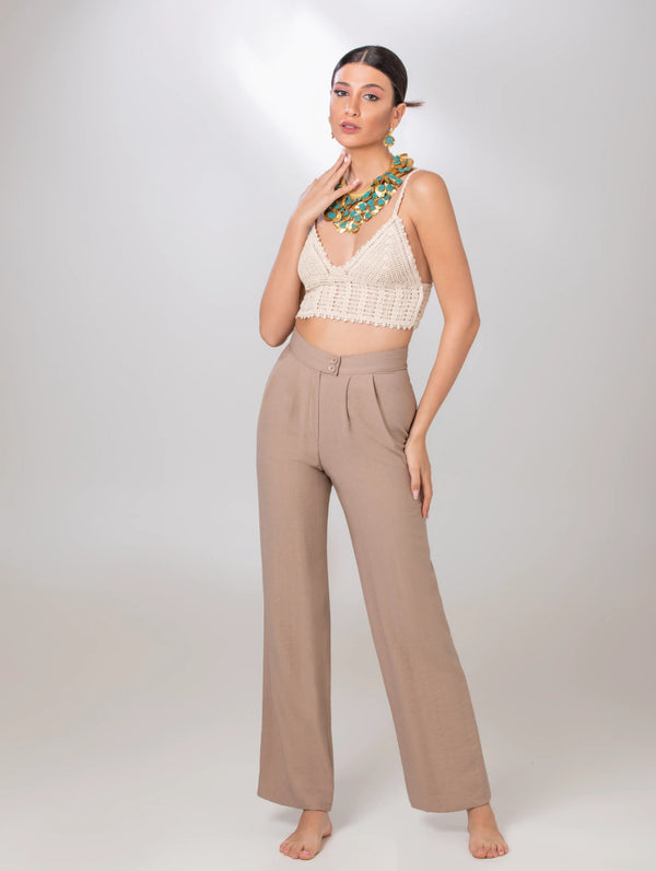 Beige Linen Pants - ELLY