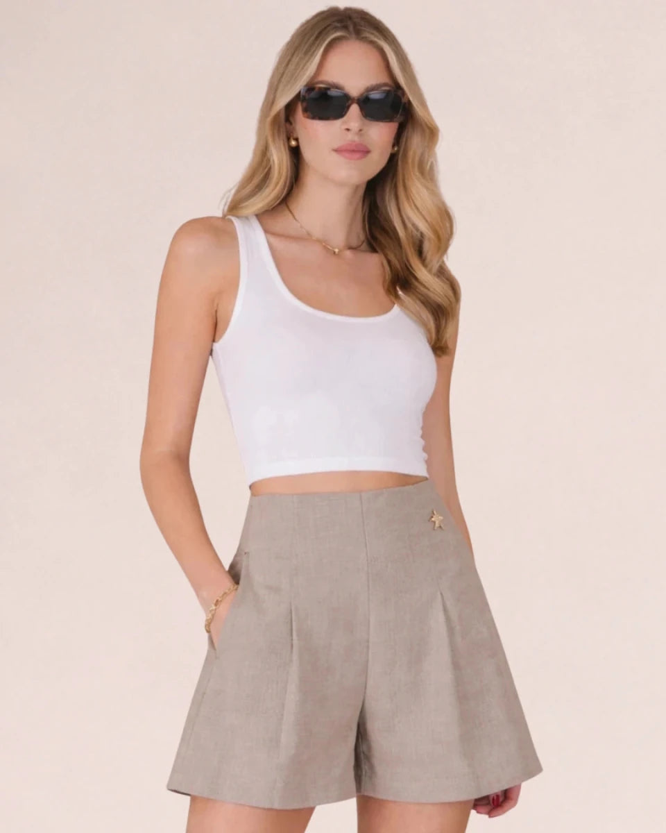 Beige Tailored Mini Shorts - ELLY