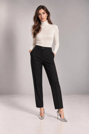 Bianca tailored trousers in Nero, full view, Made in Italy