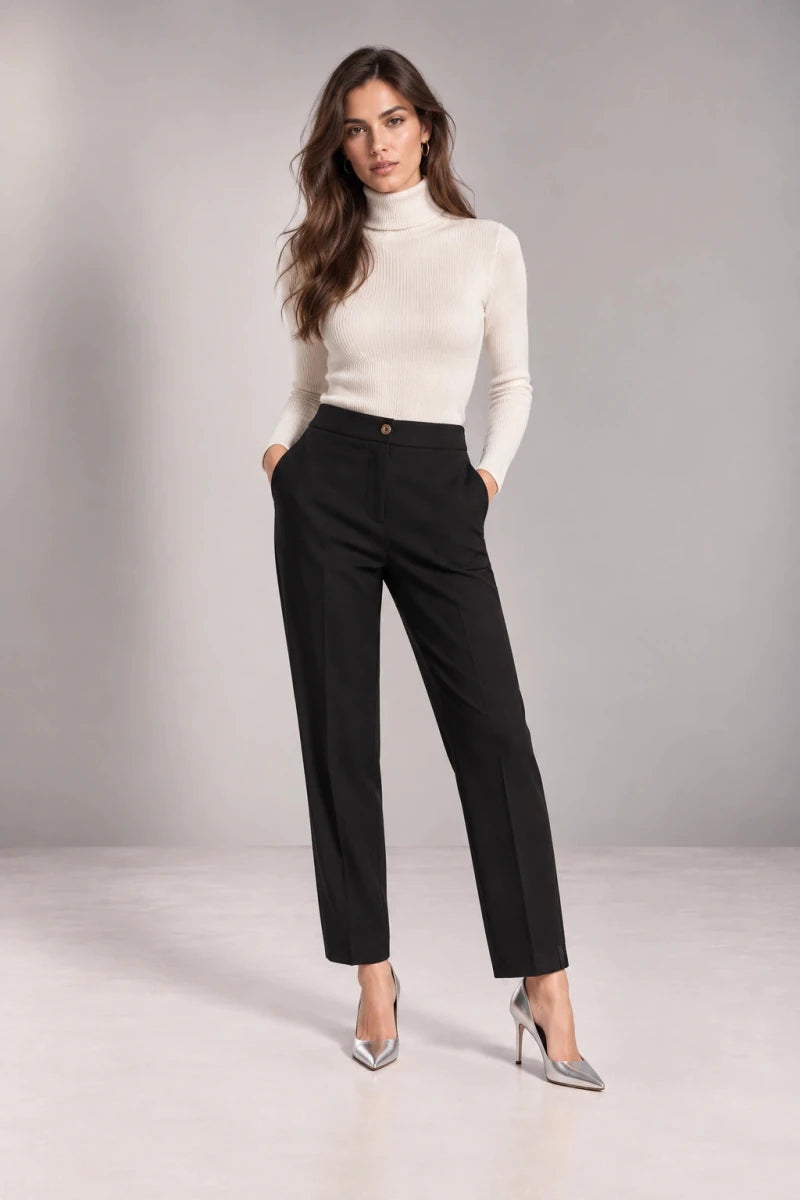 Bianca tailored trousers in Nero, full view, Made in Italy