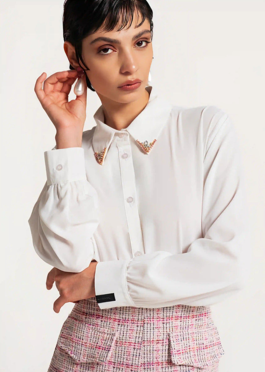 Bianco Embellished Collar Blouse - ELLY