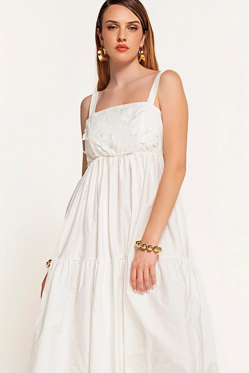 Bianco Seta Embroidered Midi Dress - ELLY