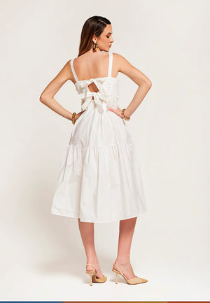 Bianco Seta Embroidered Midi Dress - ELLY