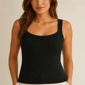 Black Chevron Ribbed Knit Square-Neck Top - ELLY