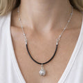 Black Cord & Silver - Tone Pendant Necklace - ELLY