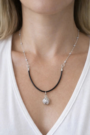 Black Cord & Silver - Tone Pendant Necklace - ELLY