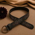 Black Leather Belt with Floral Embroidery - ELLY