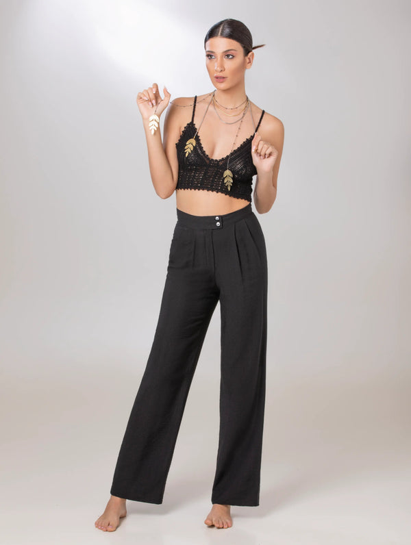 Black Linen Pants - ELLY