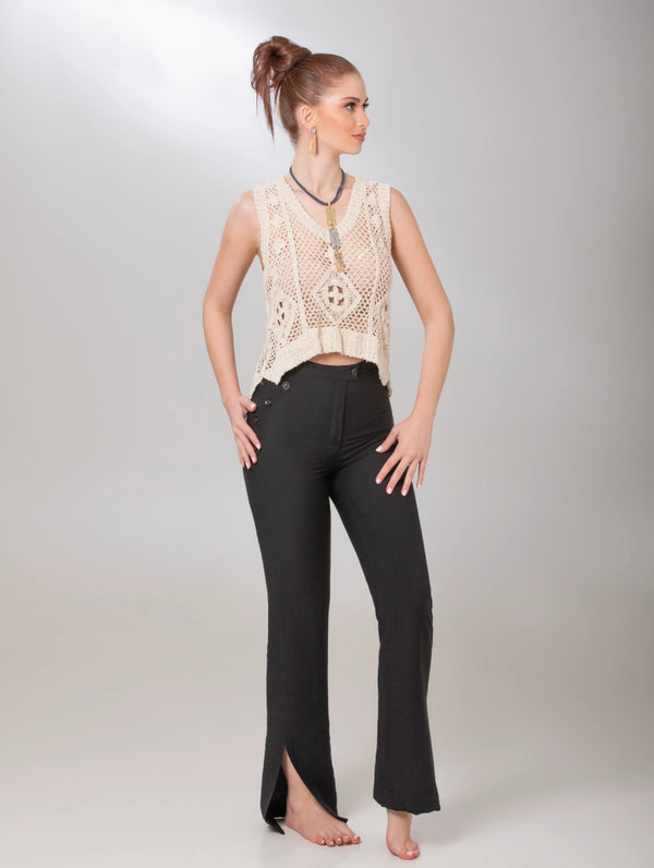 Black Linen Pants - ELLY