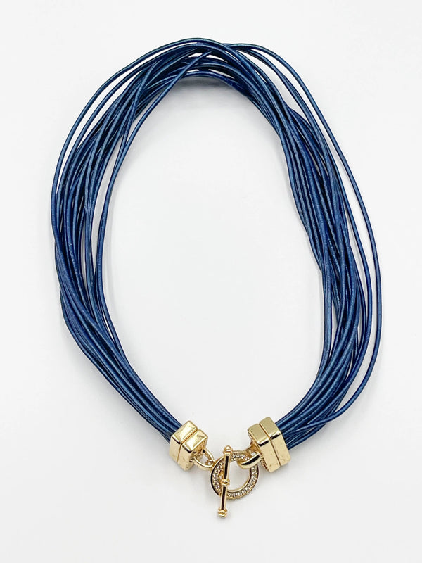 Blue Leather Choker - ELLY