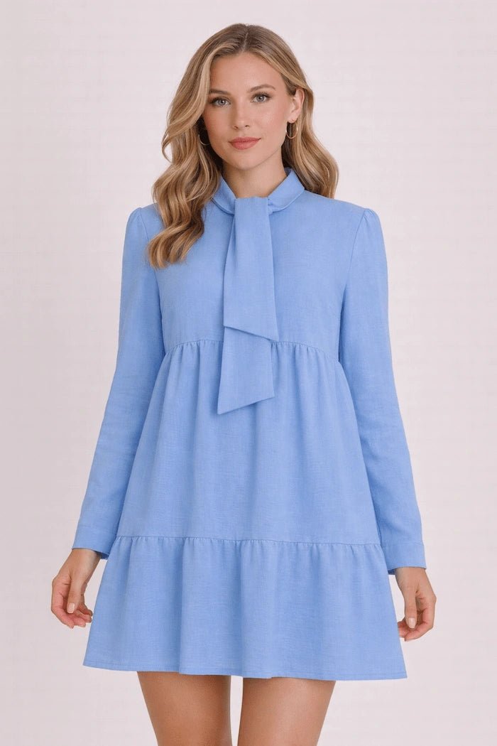 Blue Linen Dress - ELLY