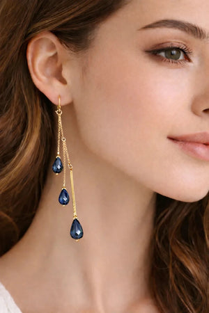 Blue Preciosa Crystal Drop Earrings – Gold - ELLY
