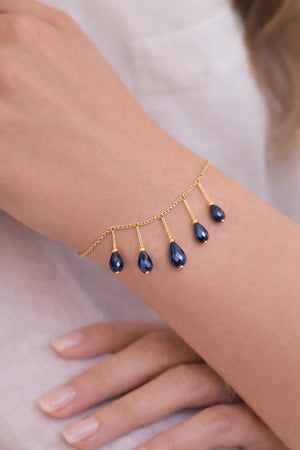 Blue Preciosa Czech Crystal Gold Drop Bracelet - ELLY