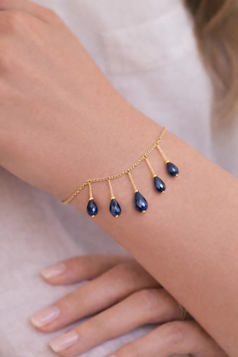 Blue Preciosa Czech Crystal Gold Drop Bracelet - ELLY