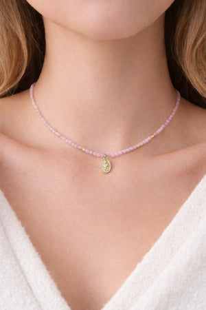 Blush Beaded Gold Charm Necklace - ELLY
