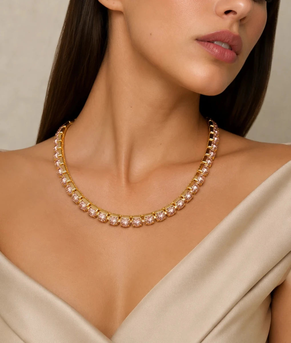 Blush Champagne Royale Tennis Necklace - ELLY