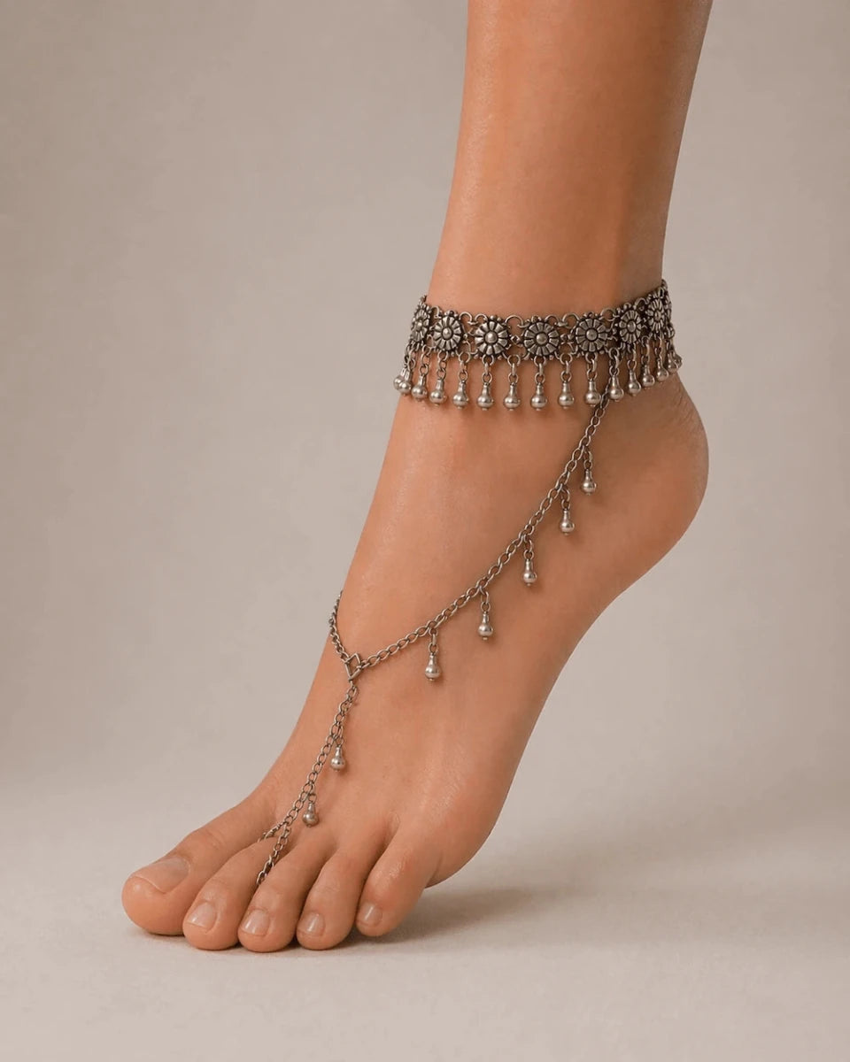 Bohemian Chain Anklet with Toe Ring - ELLY
