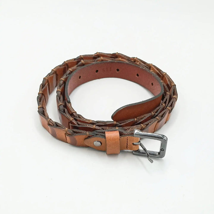 Braided Leather Belt in Cognac Brown - ELLY