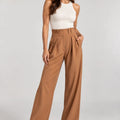 Brown Wide-Leg Pleated Pants - ELLY