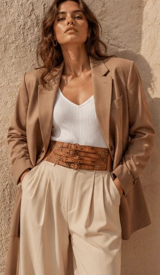 Buff Tan Multi - Buckle Statement Belt - ELLY