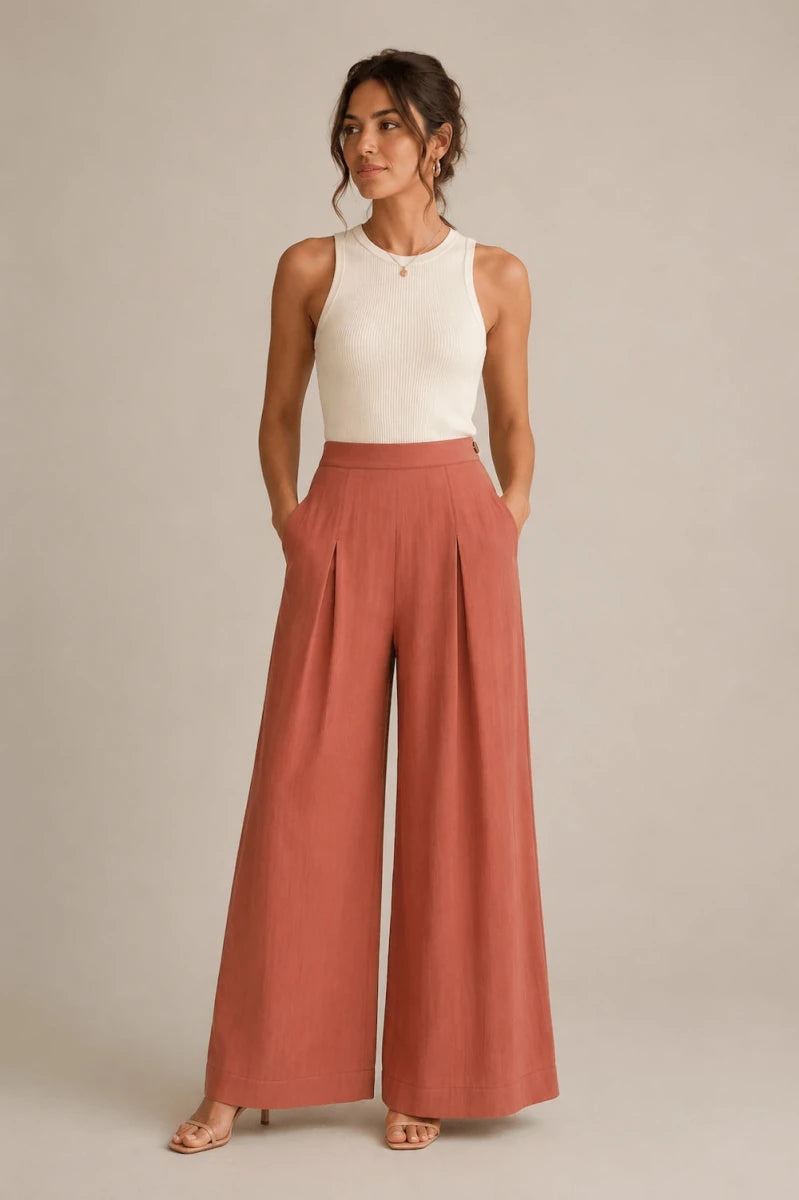Burnt Orange Wide - Leg Pants - ELLY